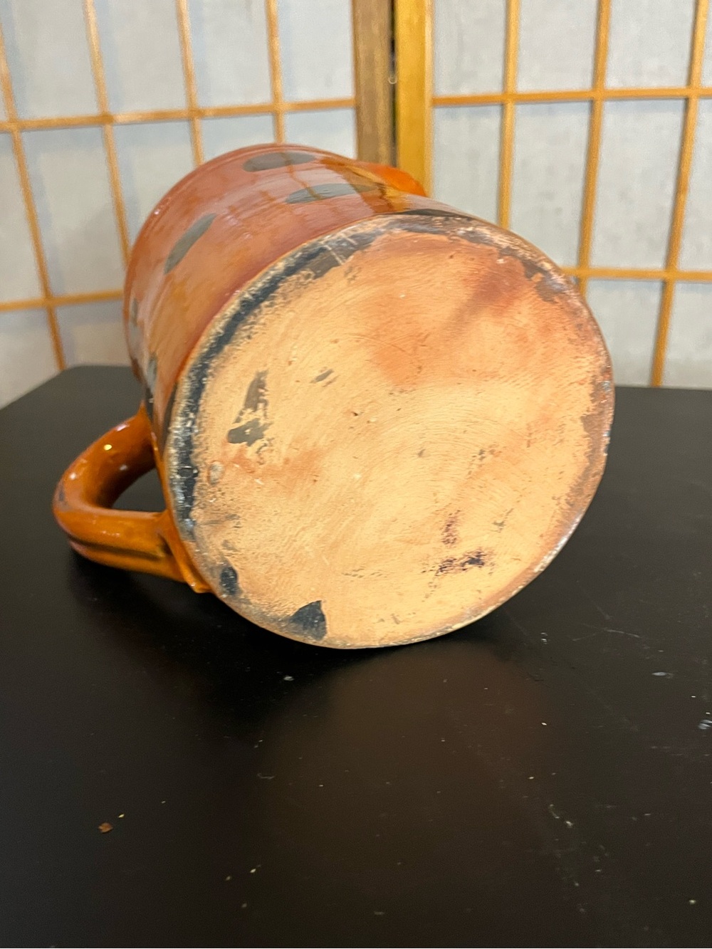 Handmade redware pottery pitcher Y2K Shooner? polka dots 5.5" - Picture 6 of 7